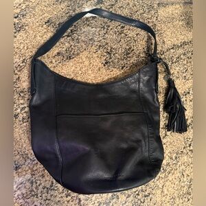 Lucky Brand Black Leather Shoulder Hobo with Tassel